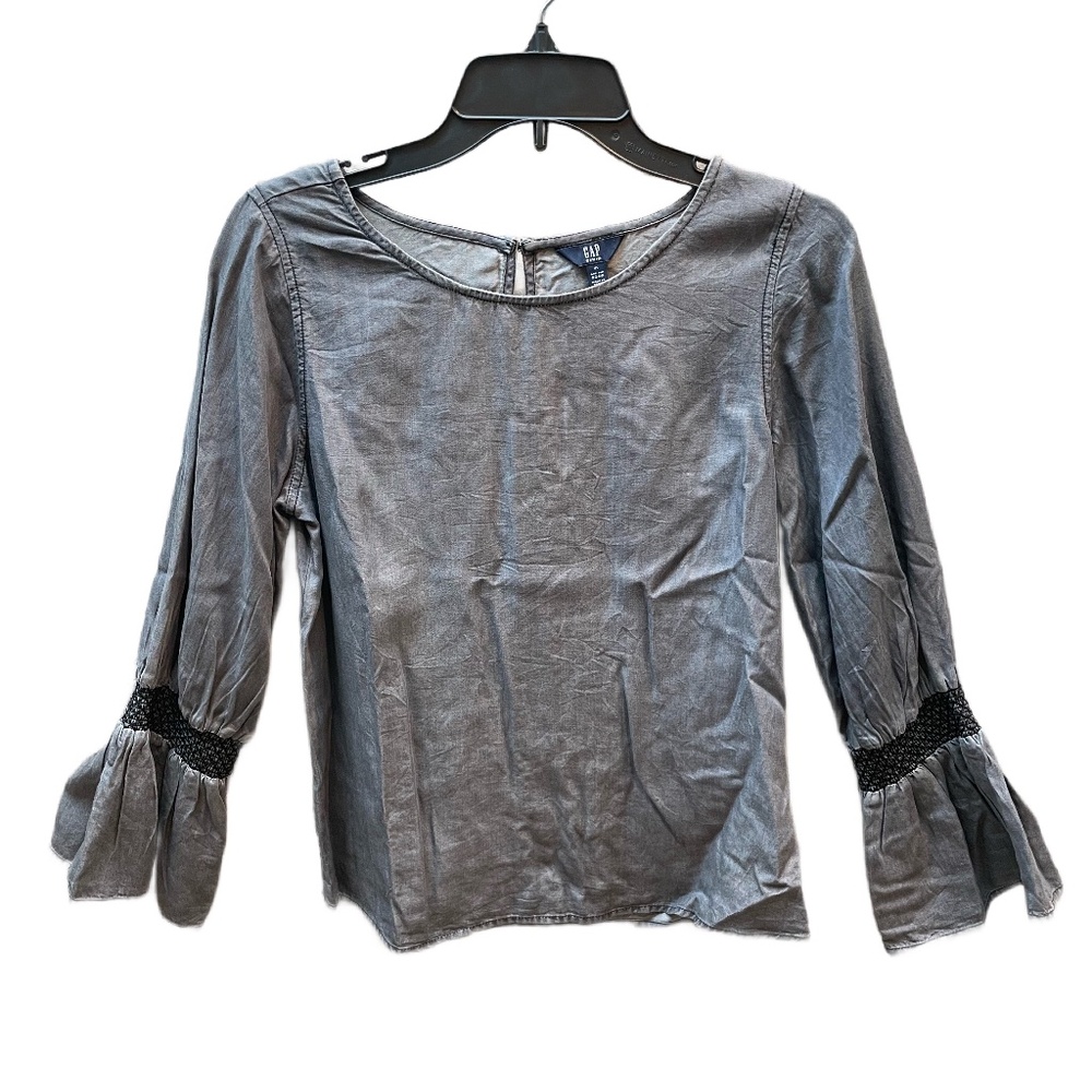 ❤️ GAP GREY CHAMBRAY PEASANT TOP BELL SLEEVE SIZE XS